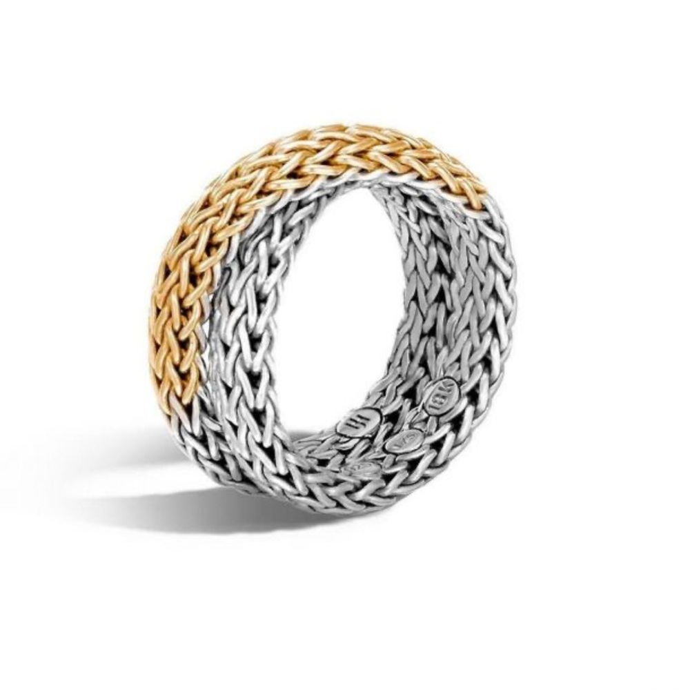 John Hardy Two-Tone Classic Chain Overlap Ring - Size 6
